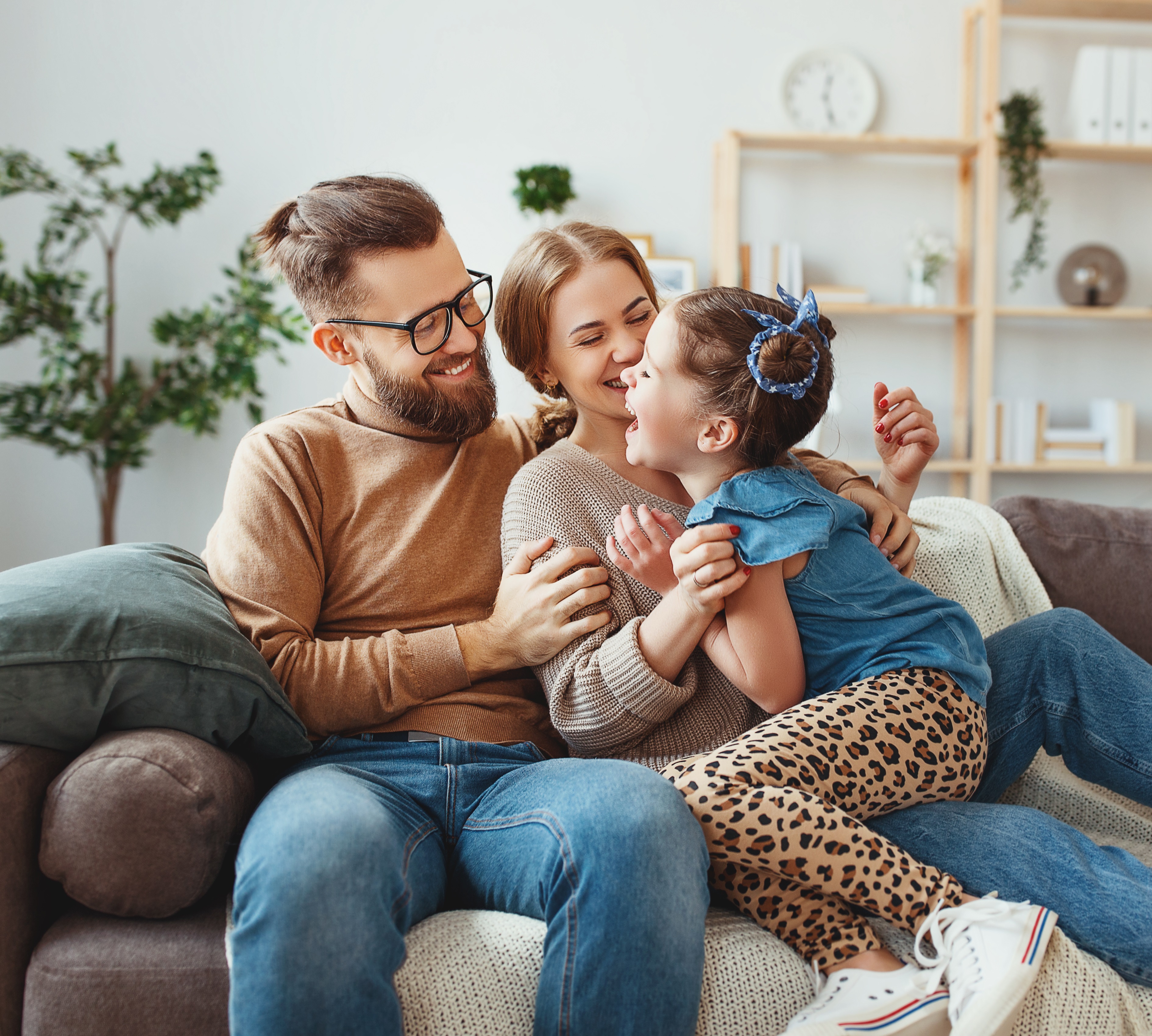 Family on sofa